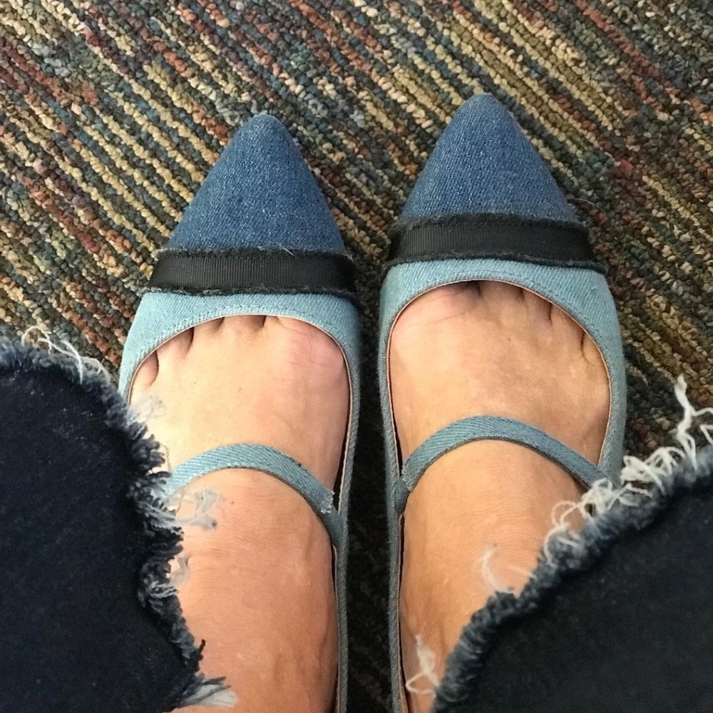 Nellie Mary Jane Denim Pointed Ballet Flats - Picture 2 of 5